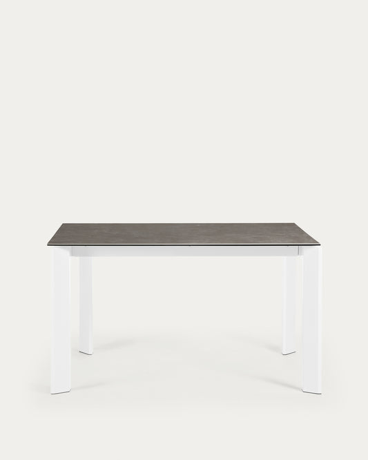Tavolo allungabile Axis porcellanato Vulcano Ceniza e gambe acciaio bianche 140 (200) cm