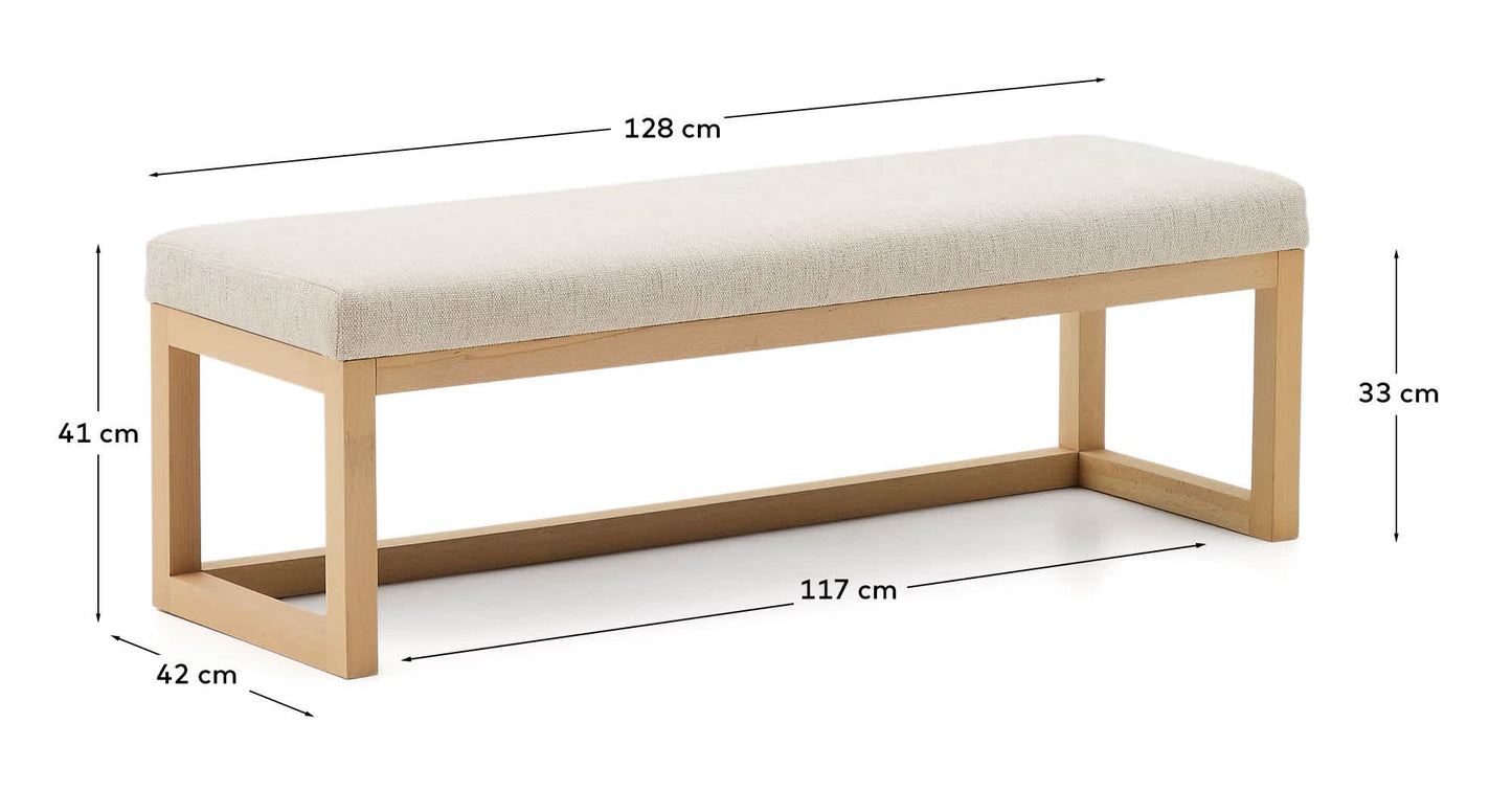 Panca Loya in ciniglia beige e legno di faggio 128 cm