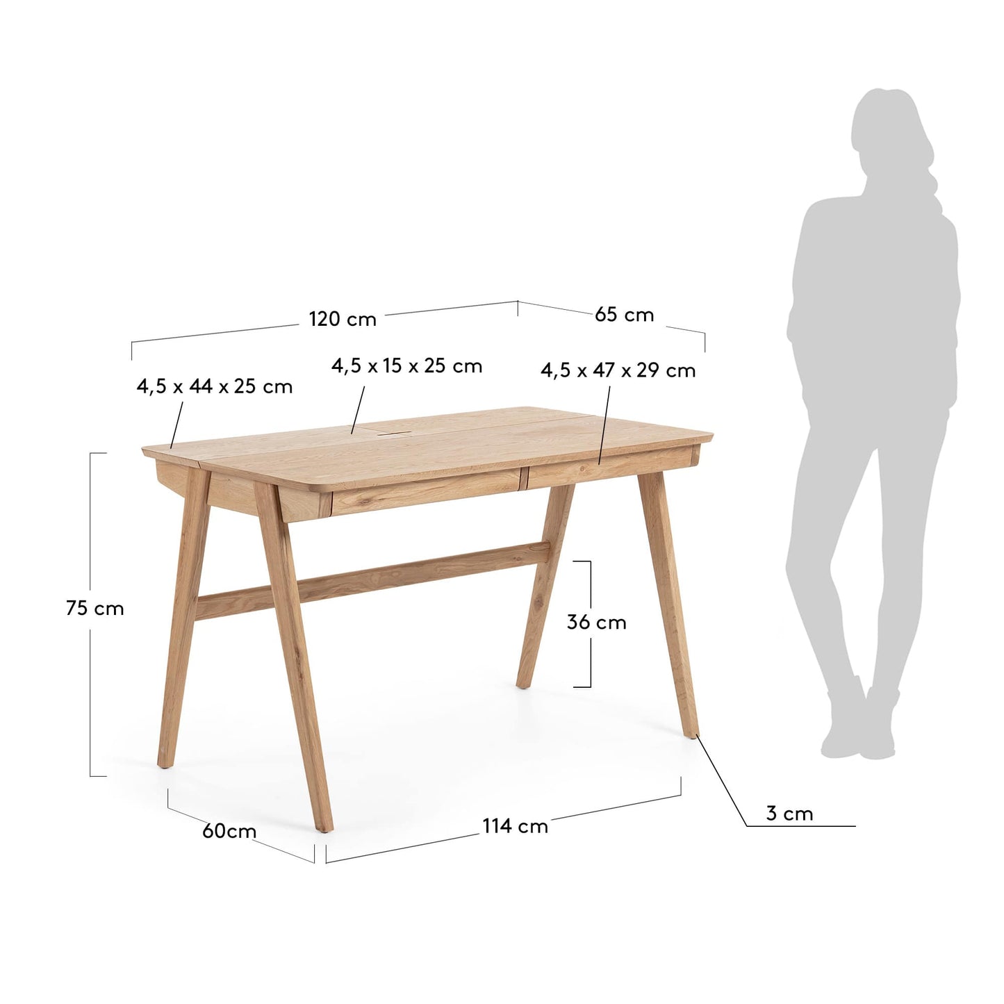 Scrivania Julia 120 x 65 cm in frassino naturale