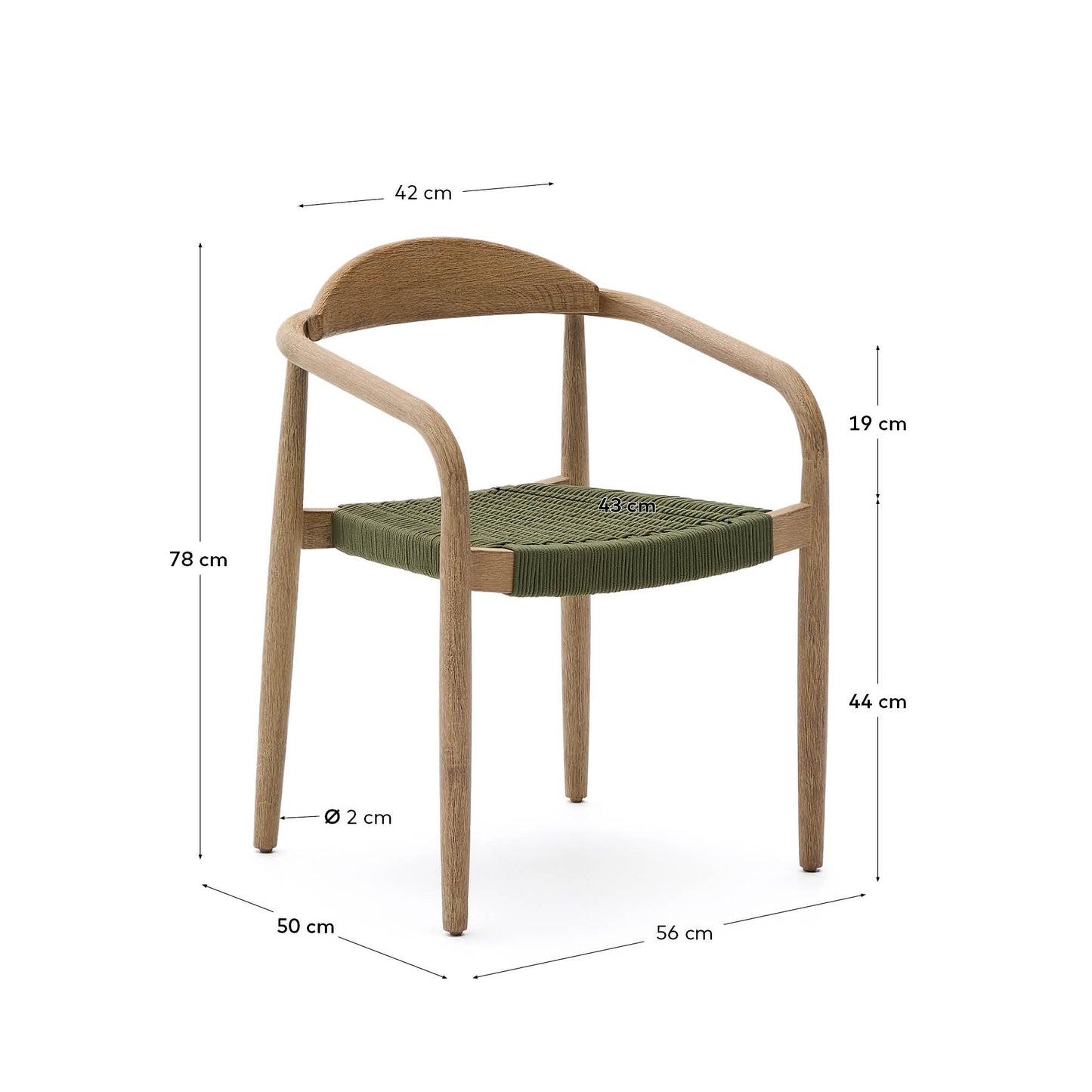 Sedia Nina in legno massiccio di acacia e corda verde