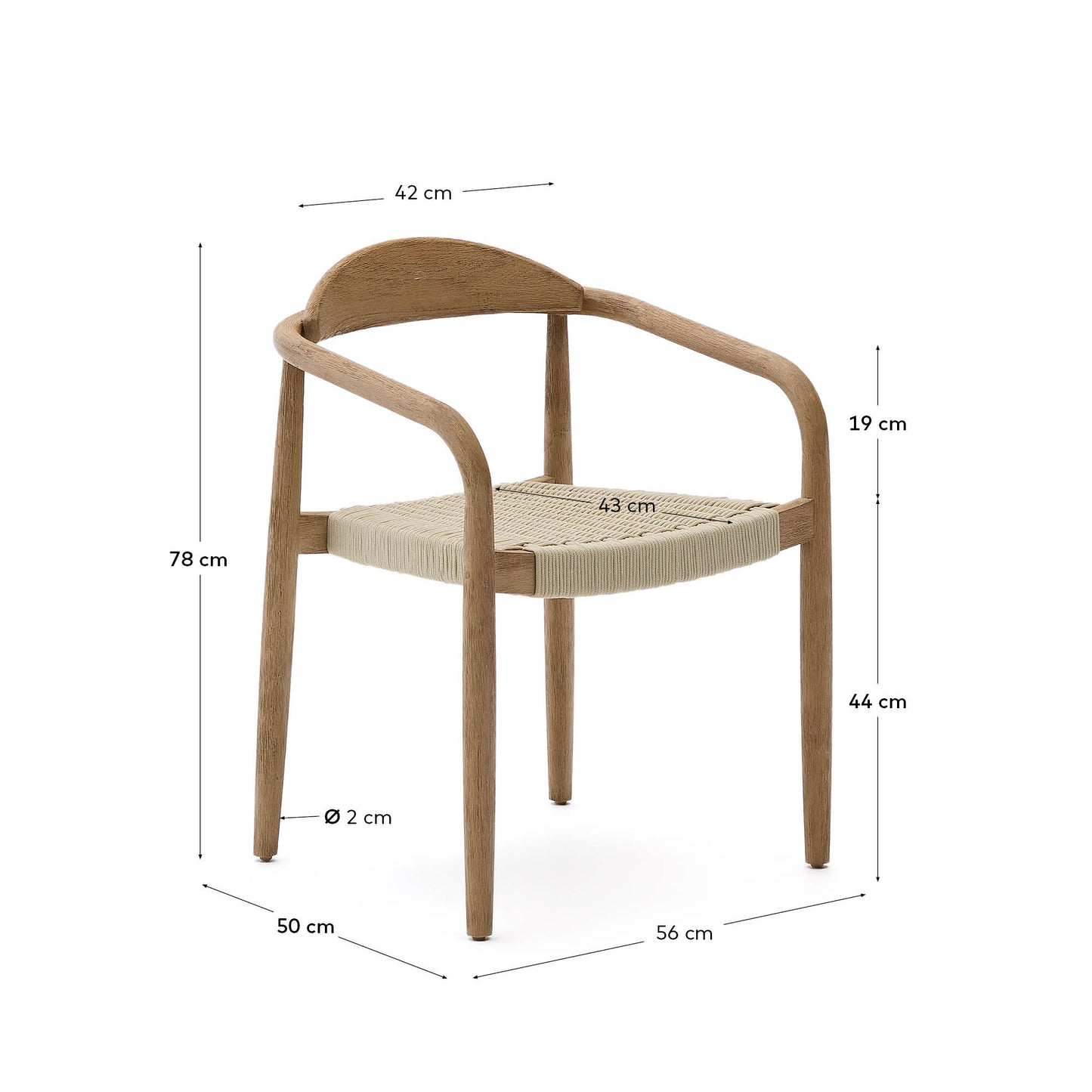 Sedia Nina in legno massiccio di acacia e corda ecrù
