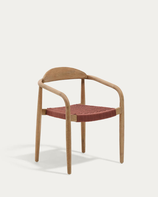 Sedia Nina in legno massello di acacia e corda color terracotta