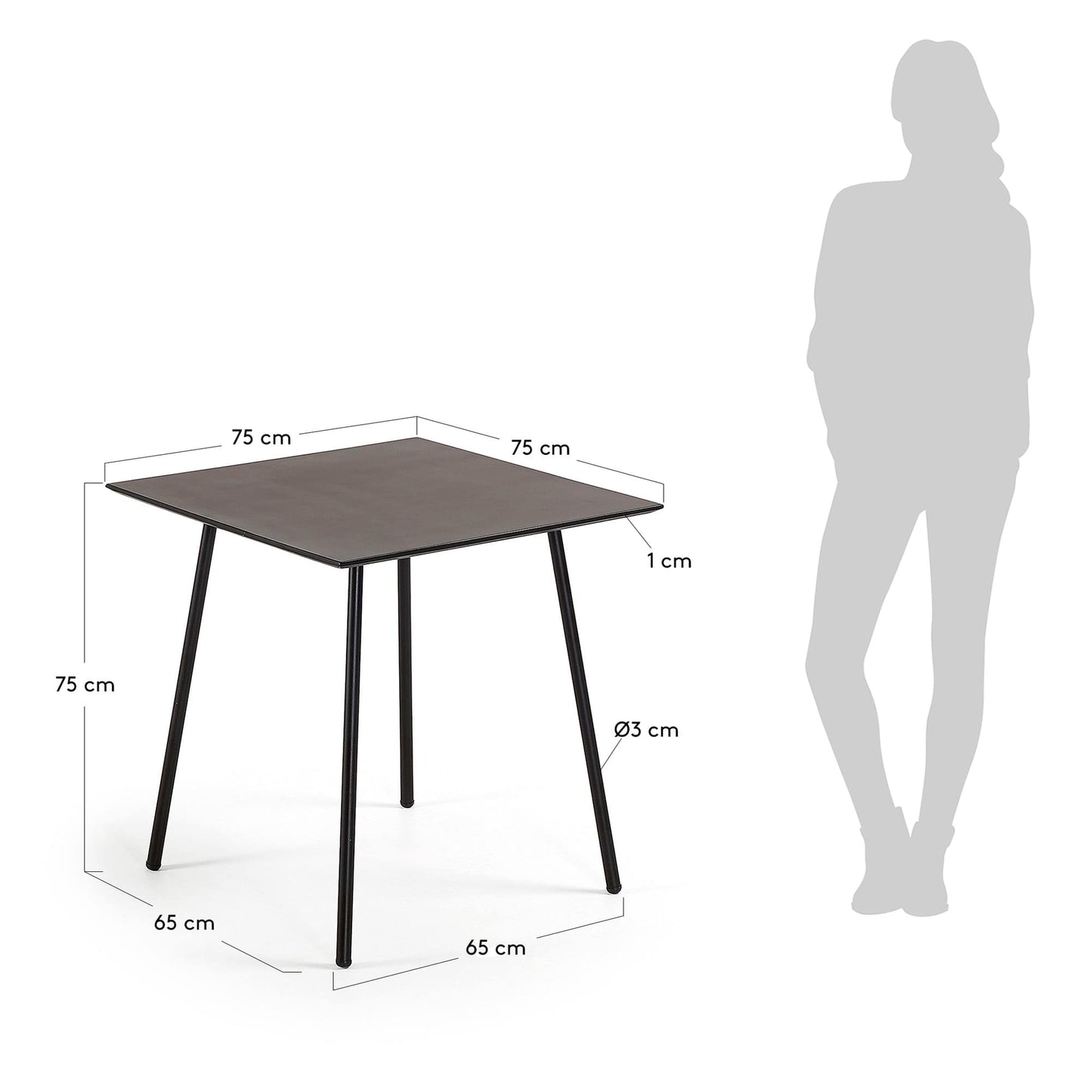 Tavolino Mathis in fibra di cemento con gambe in acciaio finitura nera 75 x 75 cm