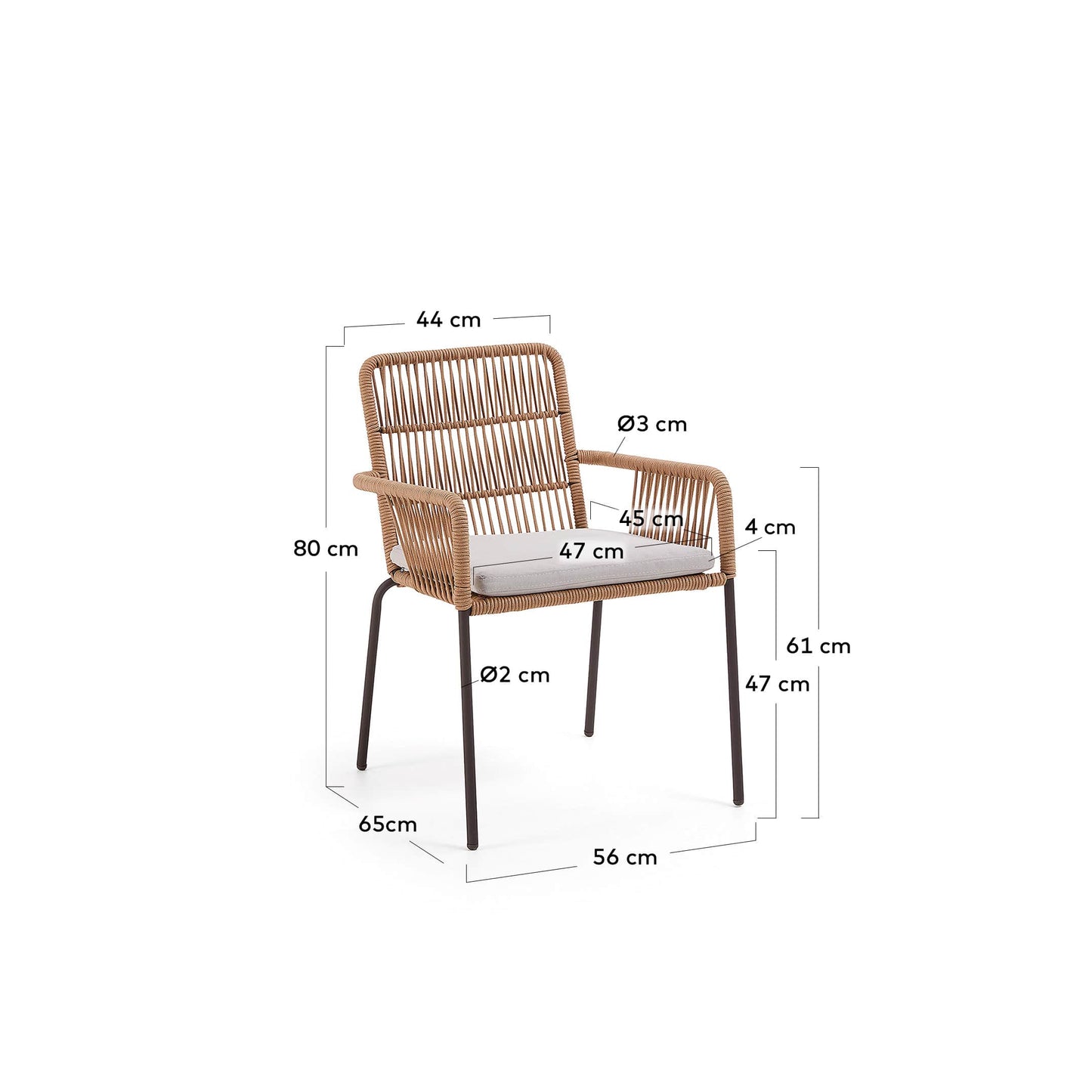 Sedia Samanta in corda beige e gambe in acciaio zincato
