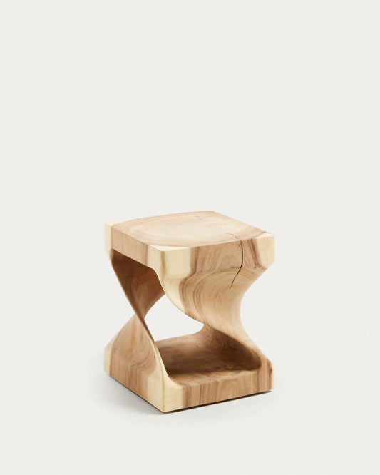 Tavolino Hakon in legno massello di mungur con interno intagliato 30 x 30 cm