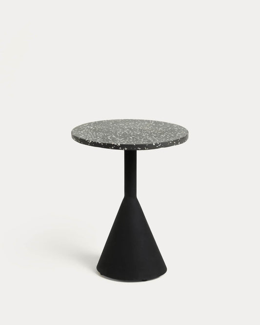 Tavolino Delano in terrazzo nero e gambe in acciaio finitura nera Ø 40 cm