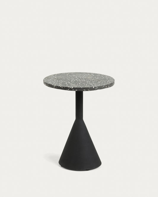 Tavolino Delano in terrazzo nero e gambe in acciaio finitura nera Ø 40 cm