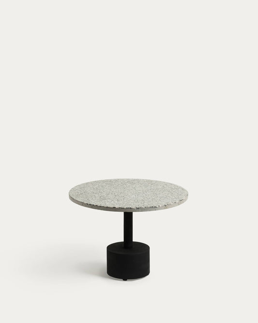 Tavolino Delano in terrazzo grigio e gambe in acciaio finitura nera Ø 55 cm