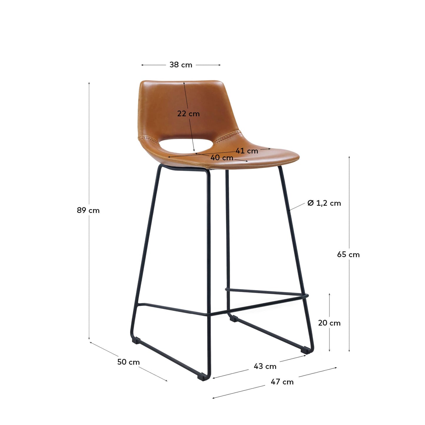 Sgabello Zahara in pelle sintetica marrone altezza 65 cm
