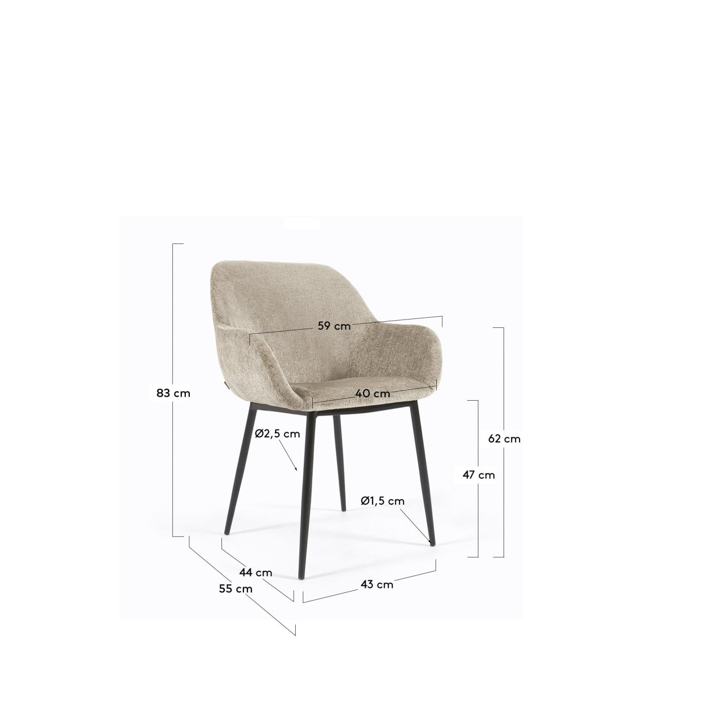 Sedia Konna in ciniglia vellutata beige con gambe in acciaio verniciato nero