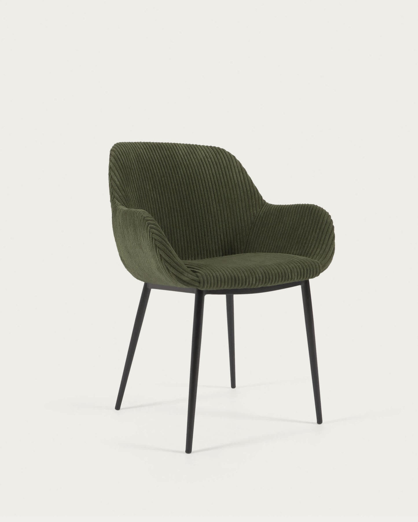 Sedia Konna in velluto a coste verde scuro con gambe in acciaio verniciato nero