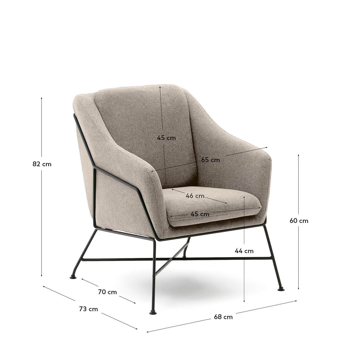 Poltrona Brida beige e gambe in acciaio con finitura nera