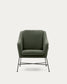 Poltrona Brida verde e gambe in acciaio con finitura nera.