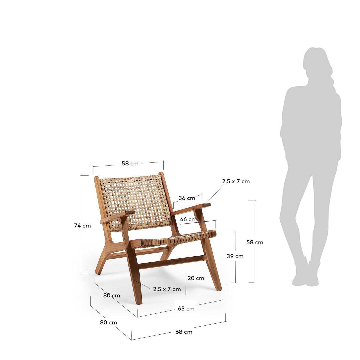 Poltrona Grignoon in legno massello di acacia e rattan intrecciato