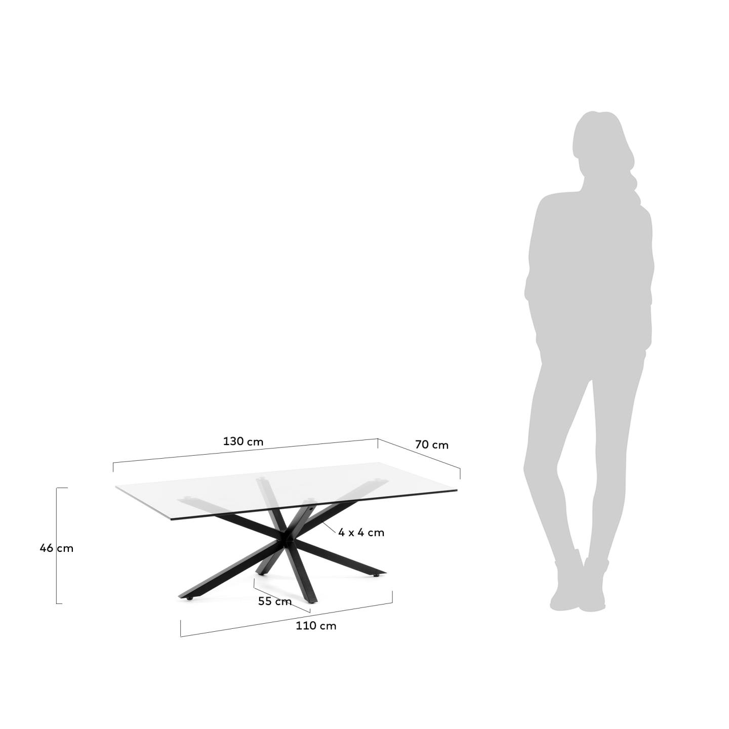 Tavolino da caffè Argo 130 x 70 cm vetro gambe nero