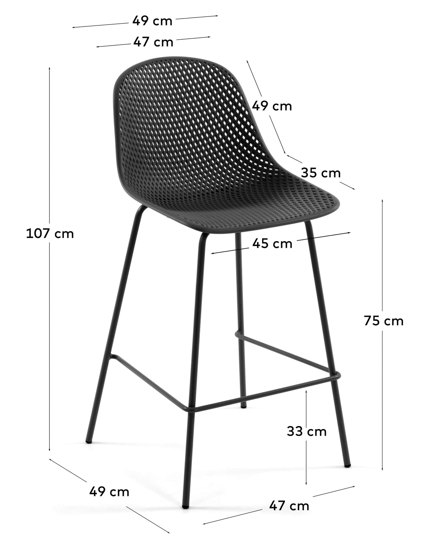 Sgabello Quinby grigio altezza 75 cm