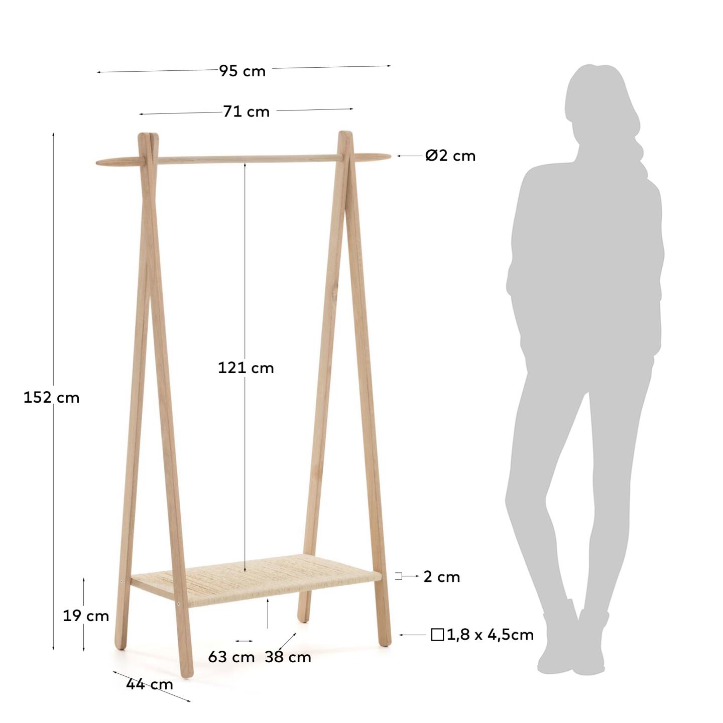 Appendiabiti Natane in legno di rovere e rattan 95 x 152 cm