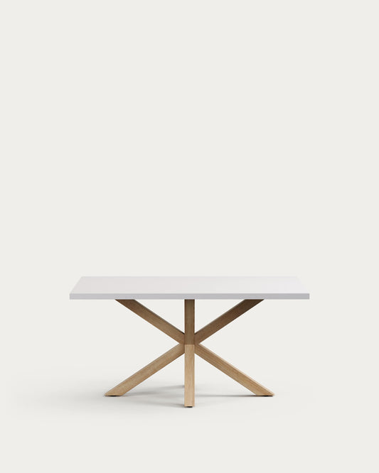 Tavolo Argo di melammina con finitura bianca e gambe in acciaio effetto legno 160 x 100 cm