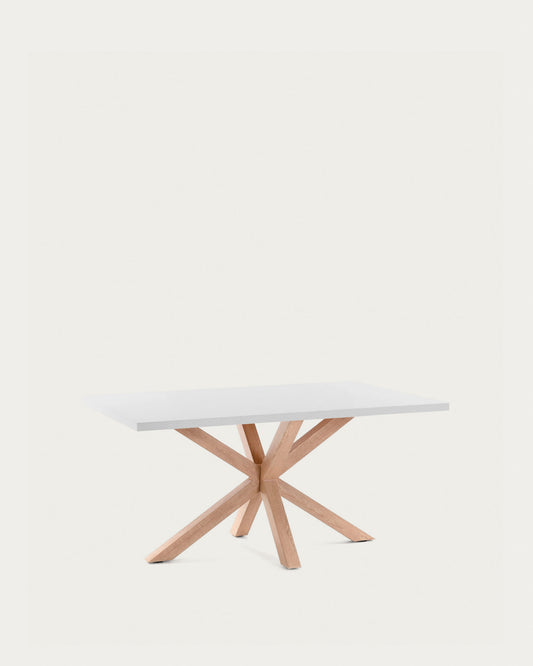 Tavolo Argo di melammina con finitura bianca e gambe in acciaio effetto legno 160 x 100 cm