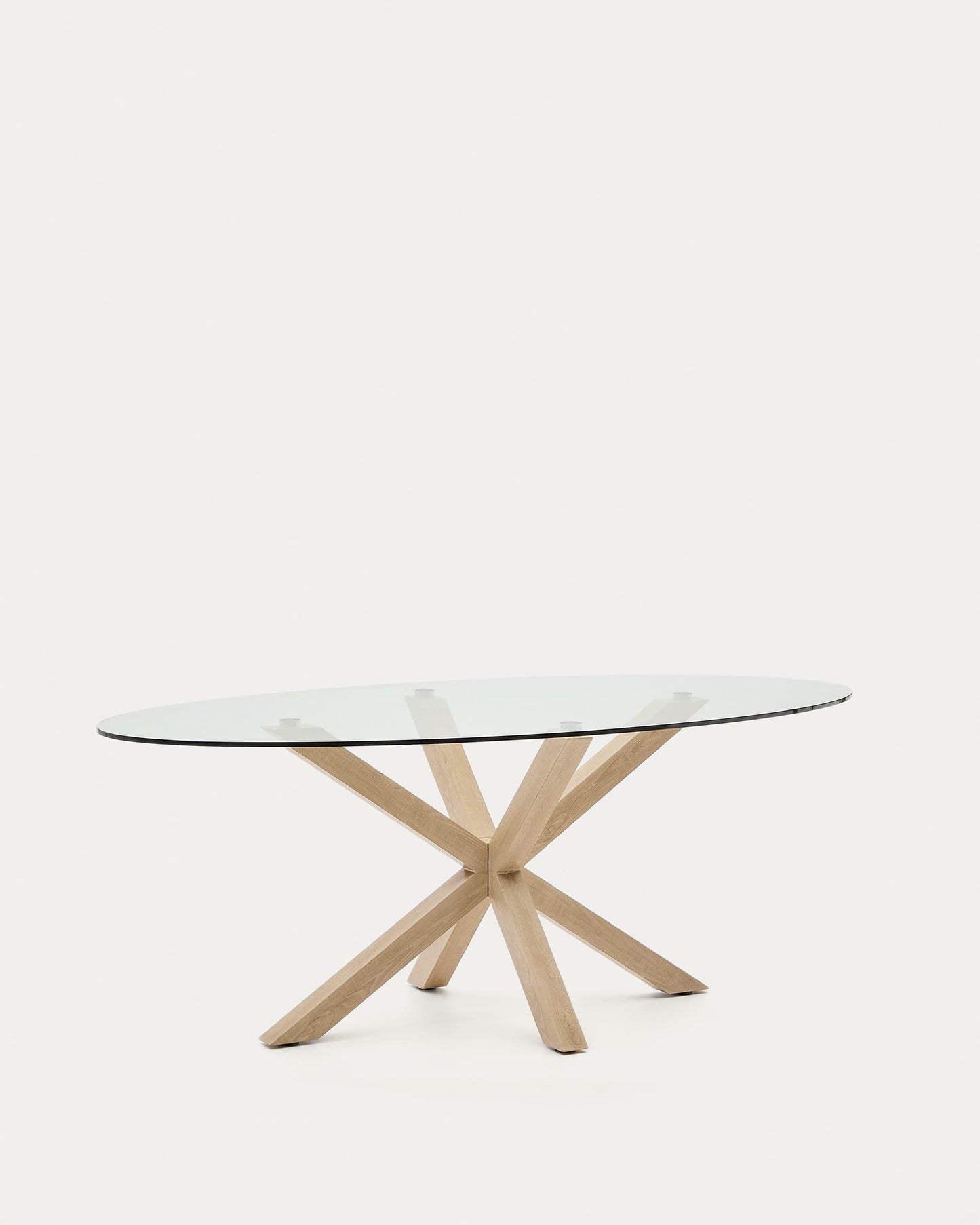 Tavolo ovale Argo di vetro e gambe in acciaio effetto legno Ø 200 x 100 cm