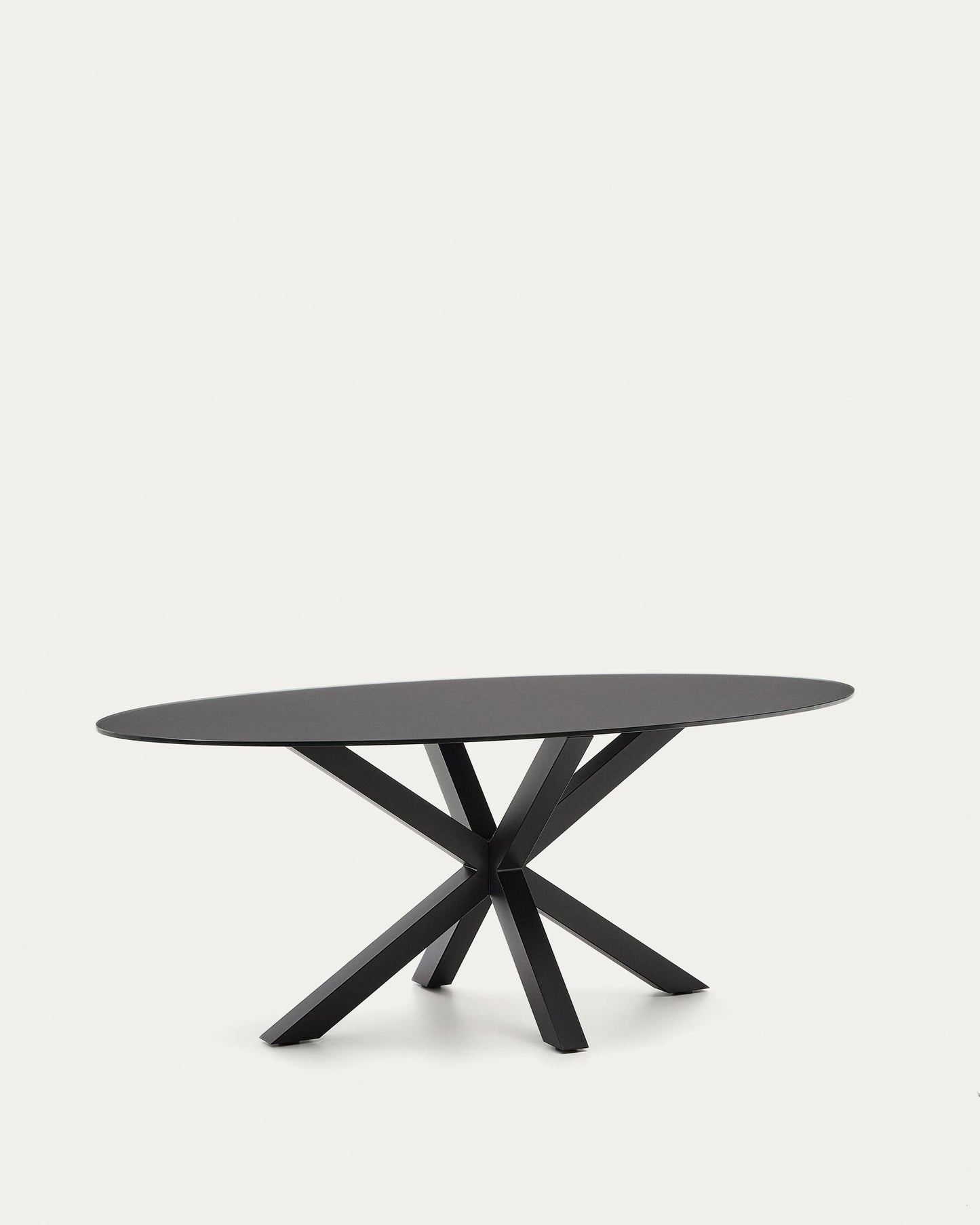 Tavolo ovale Argo in vetro nero con gambe in acciaio finitura nera Ø 200 x 100 cm