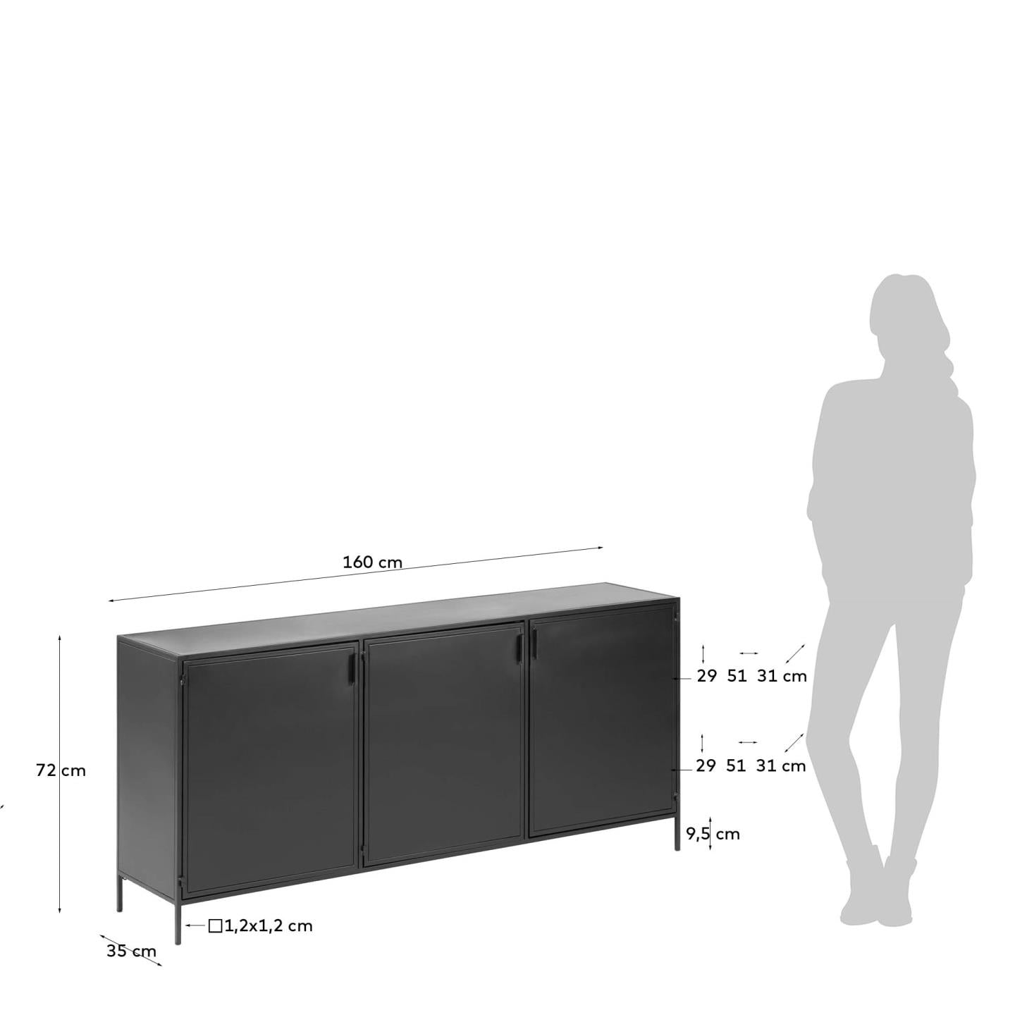 Credenza Shantay 3 ante in acciaio verniciato nero 160 x 72 cm