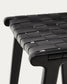 Sgabello Calixta in pelle e legno massello di mogano con finitura nera altezza 67 cm