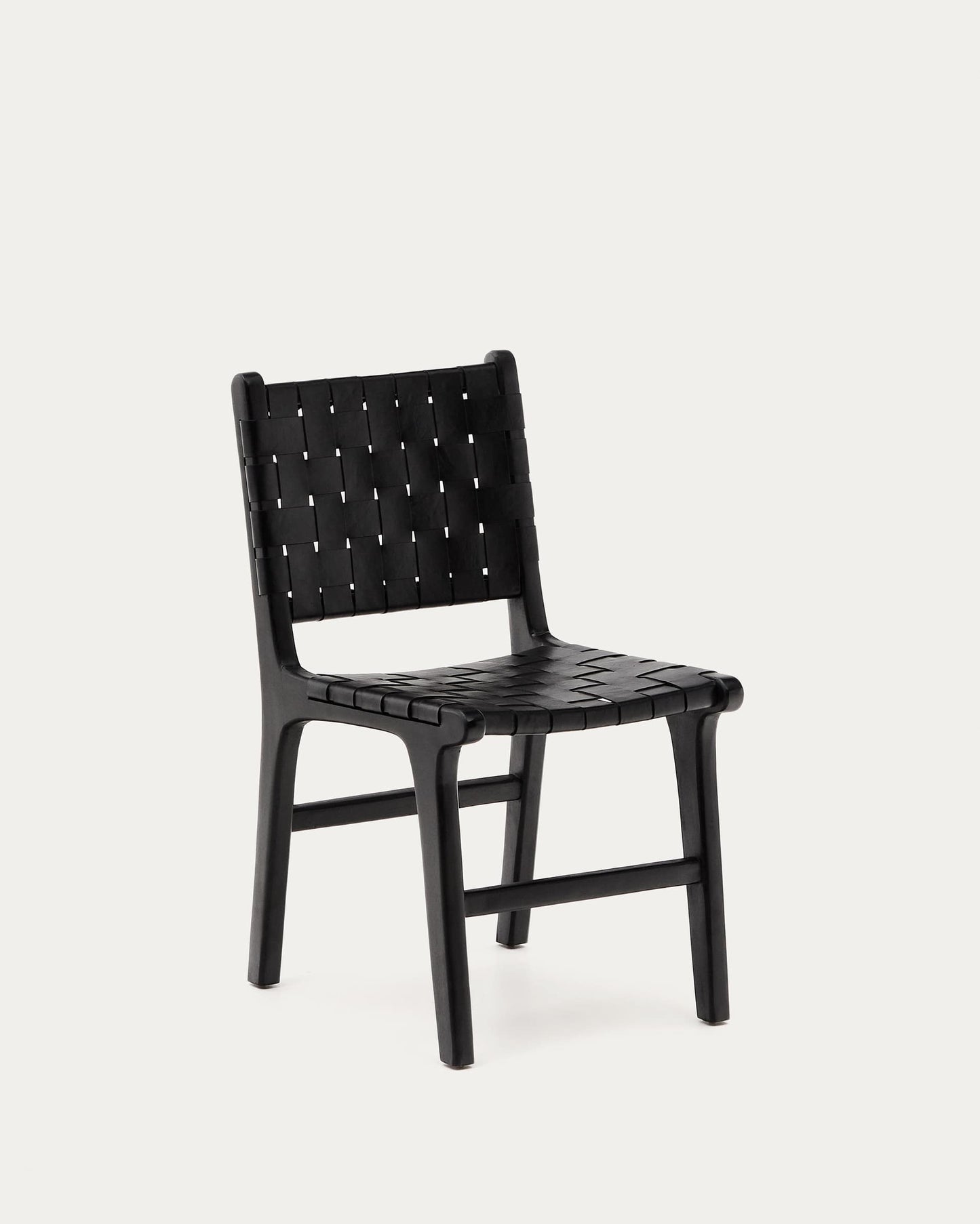 Sedia Calixta in pelle e legno massello di mogano con finitura nera