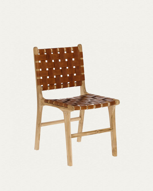 Sedia Calixta in pelle e legno massello di teak