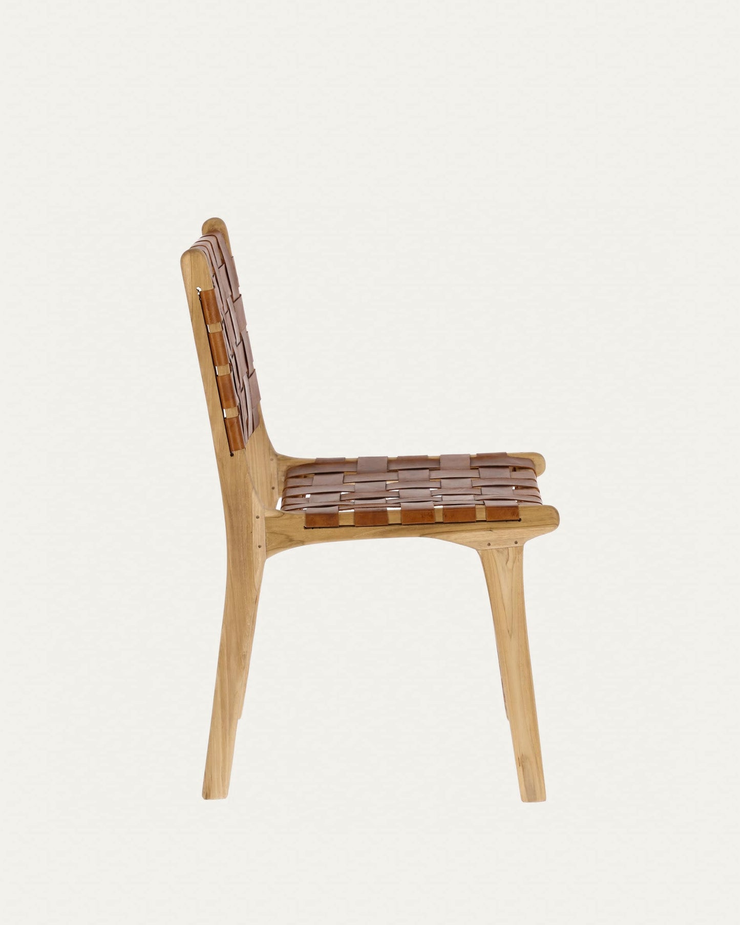 Sedia Calixta in pelle e legno massello di teak