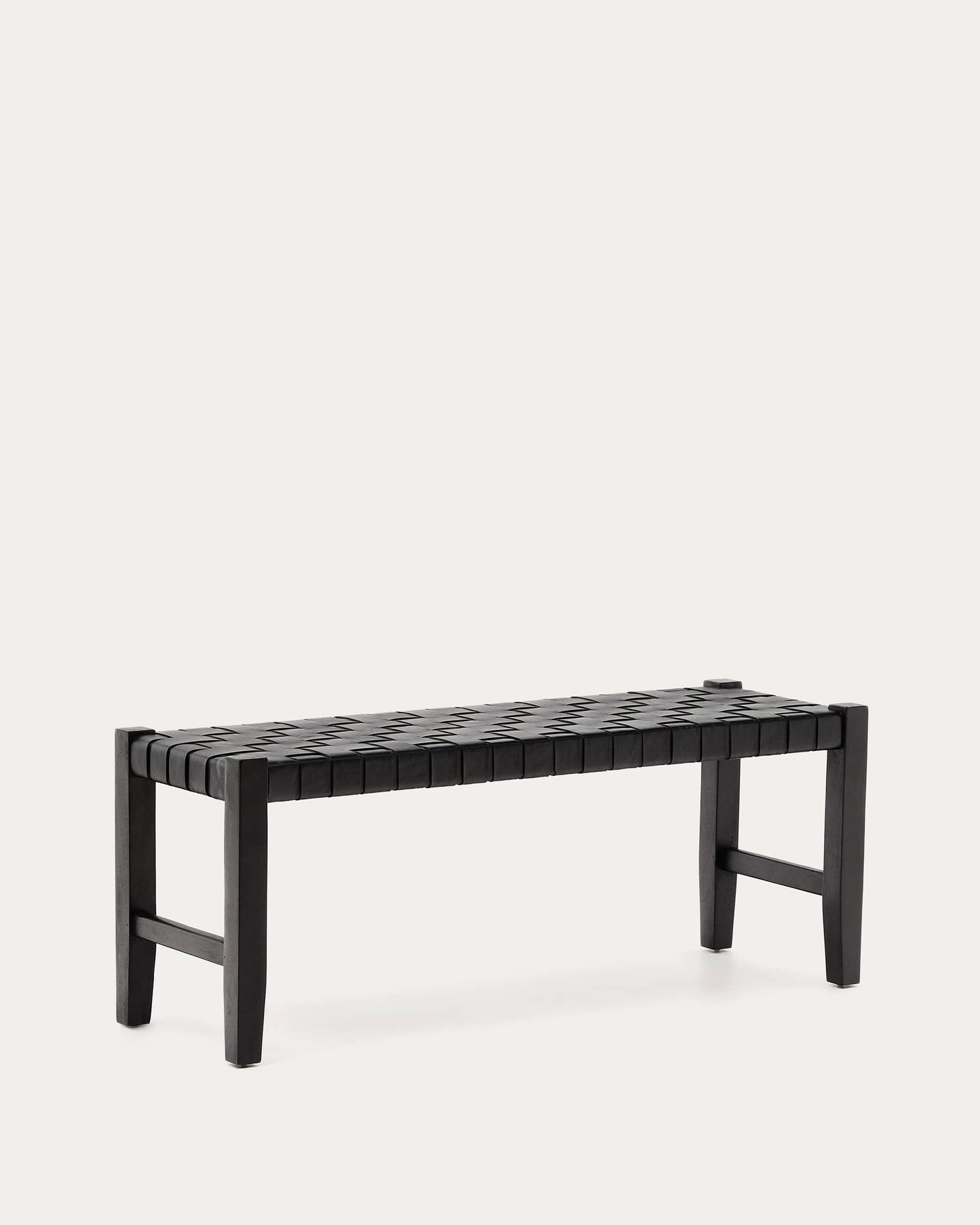 Panca Calixta in pelle e legno massello di mogano con finitura nera 120 cm