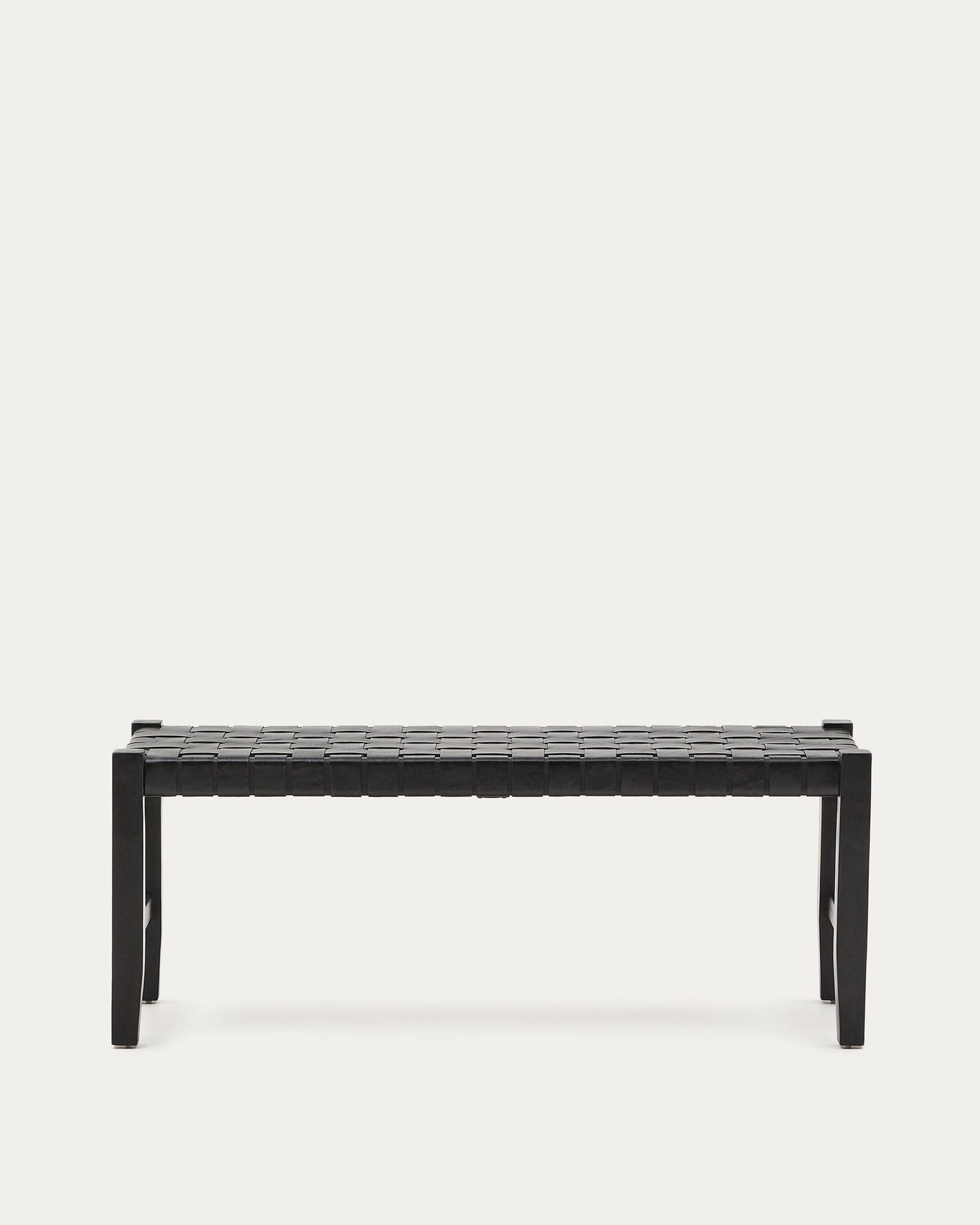 Panca Calixta in pelle e legno massello di mogano con finitura nera 120 cm