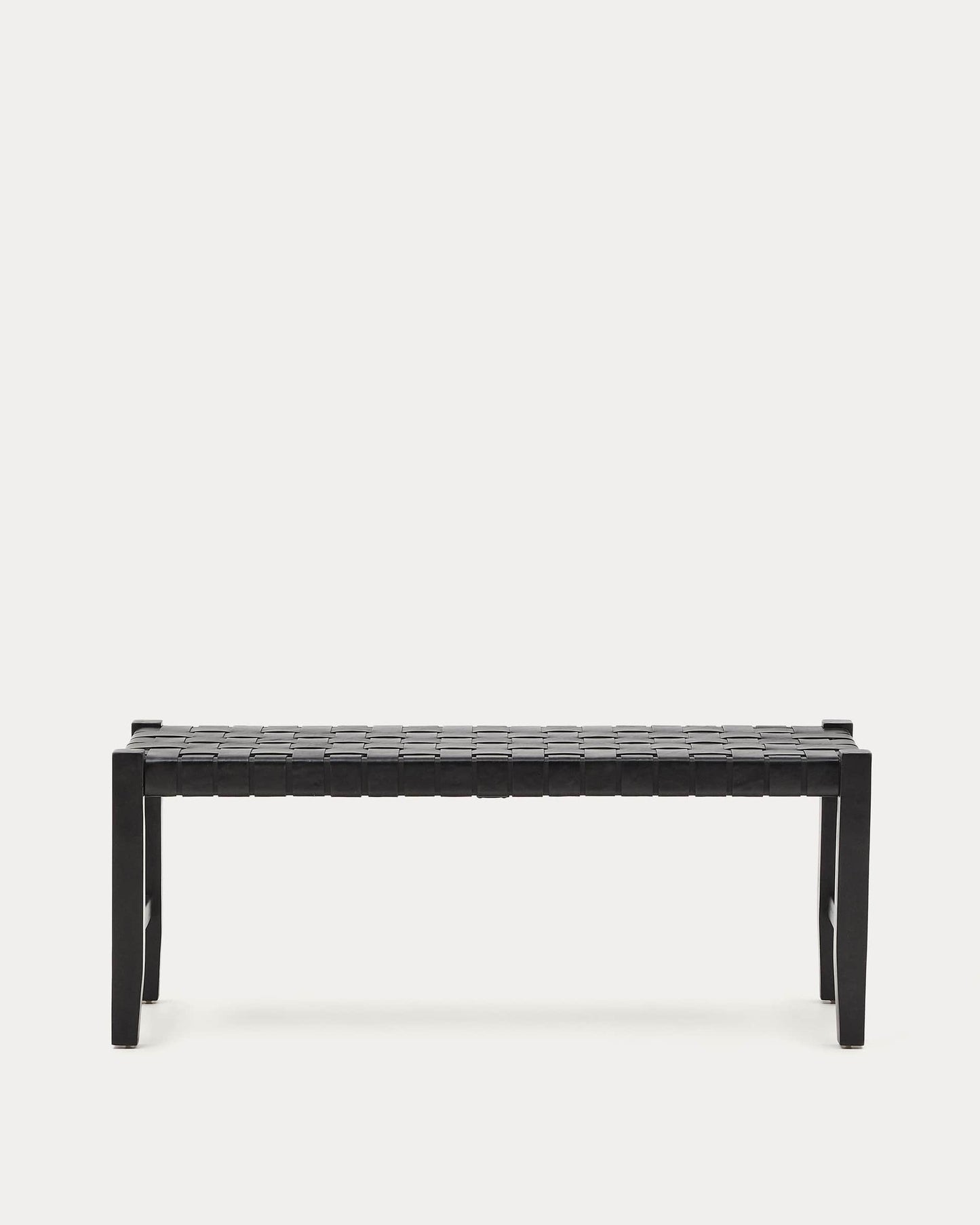 Panca Calixta in pelle e legno massello di mogano con finitura nera 120 cm
