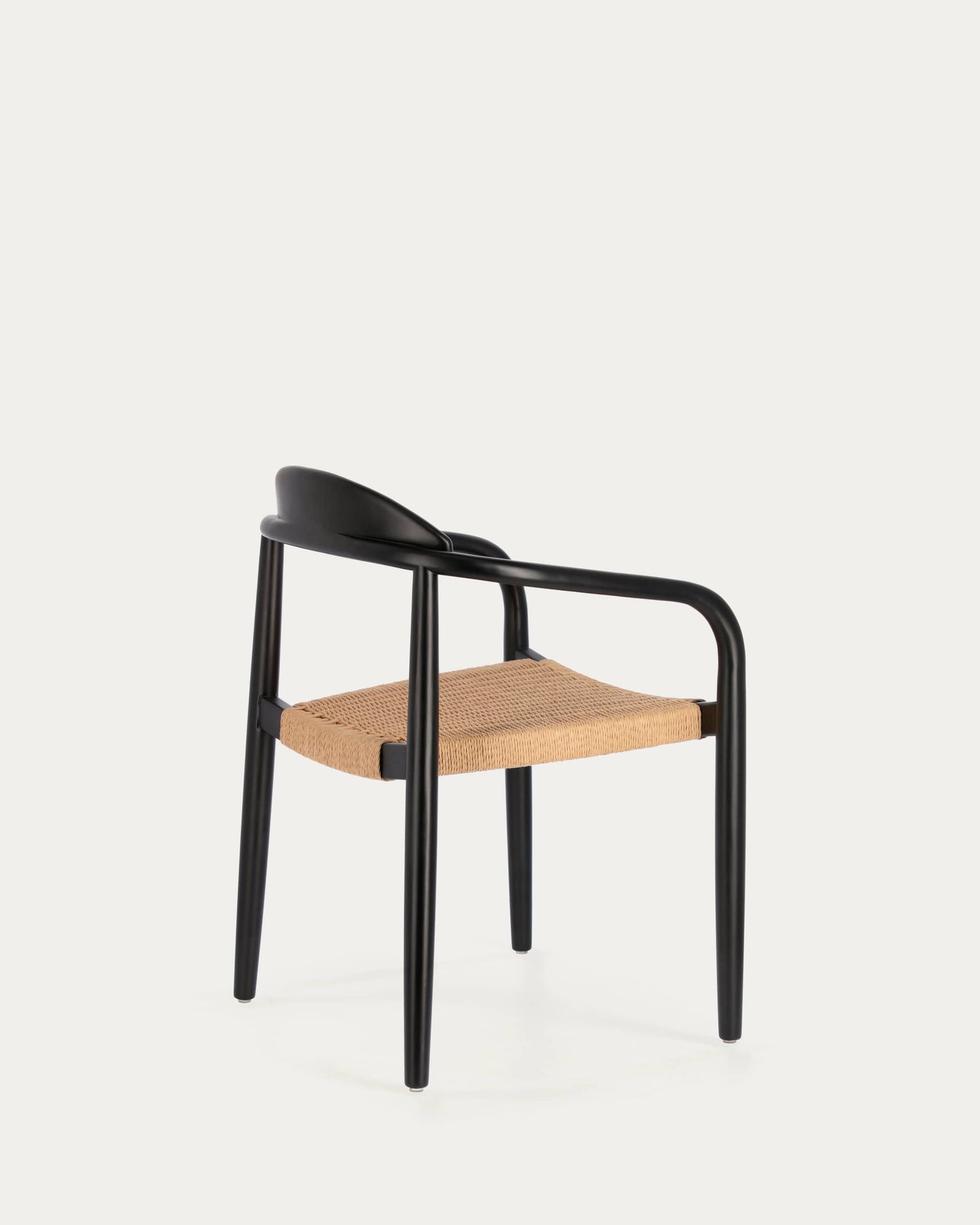 Sedia Nina in legno massello di acacia finitura nera e corda di carta beige