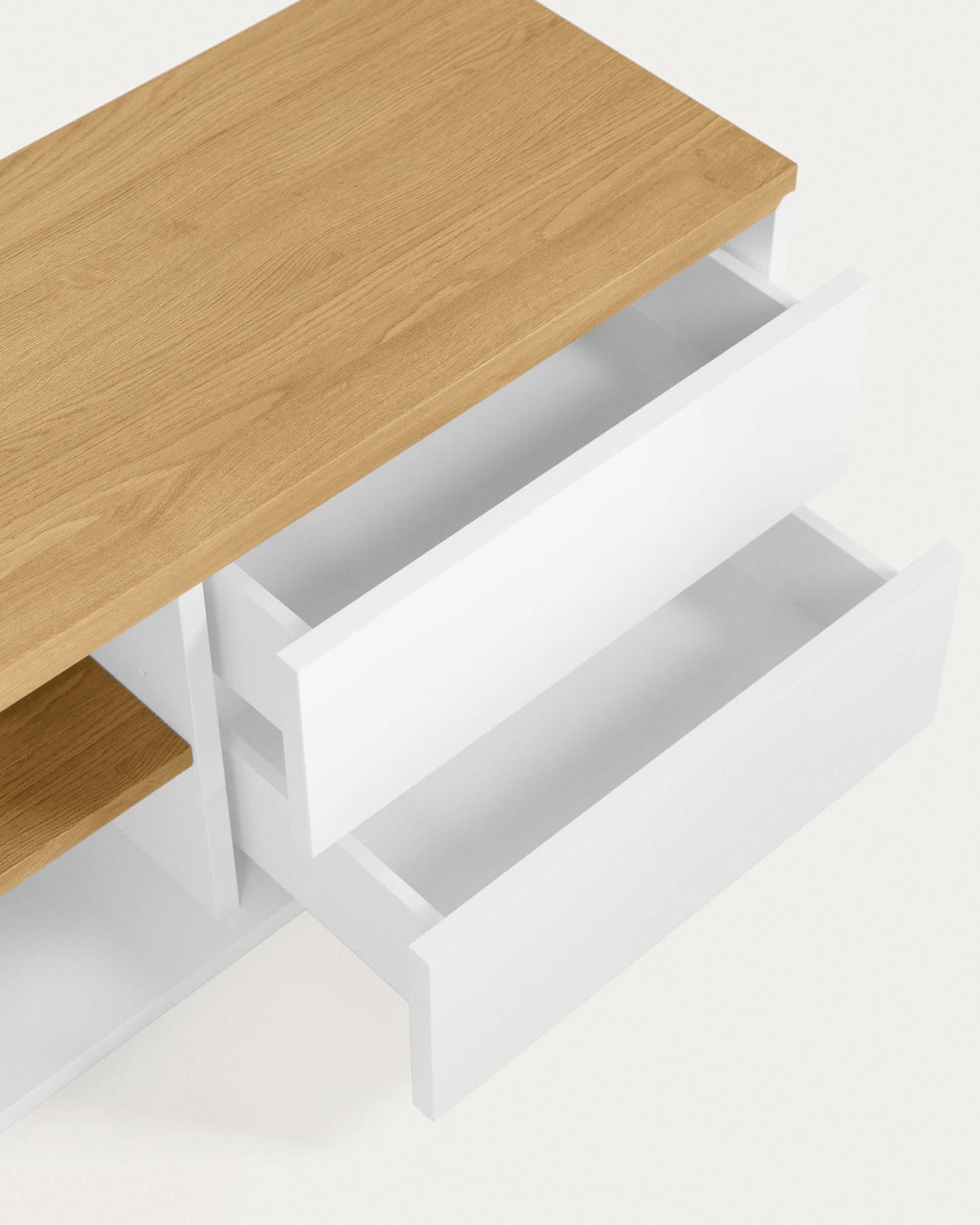 Mobile TV Abilen 2 ante 2 cassetti impiallacciato rovere laccato bianco 200x44 cm