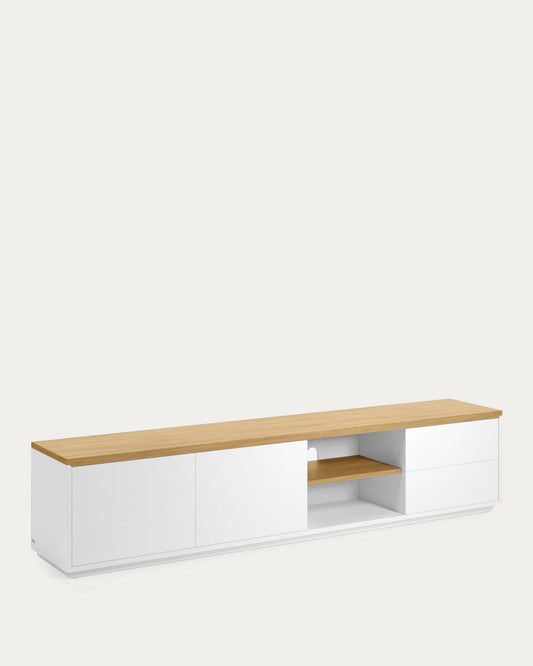 Mobile TV Abilen 2 ante 2 cassetti impiallacciato rovere laccato bianco 200x44 cm