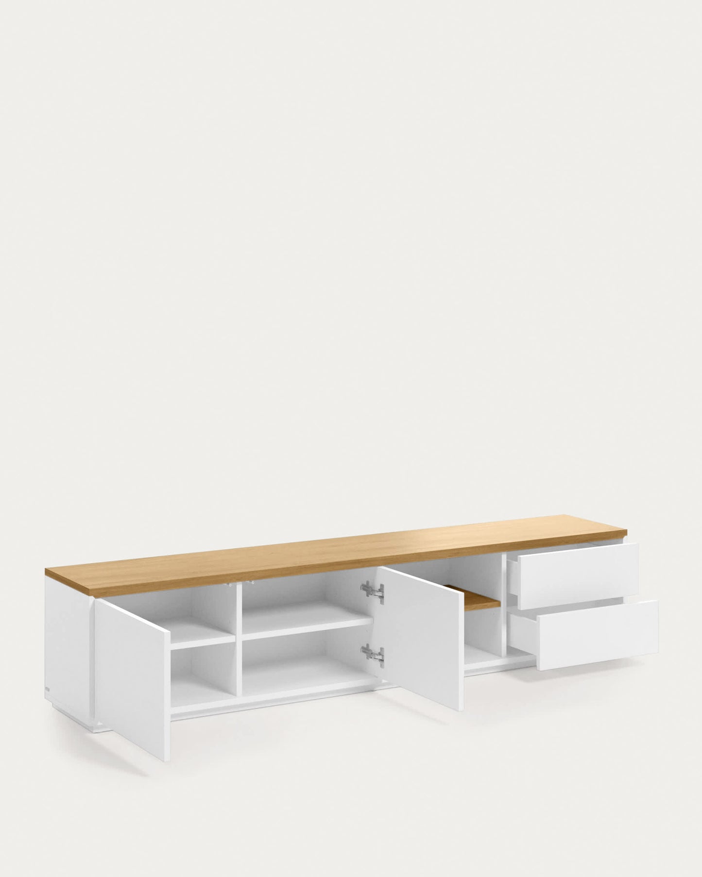 Mobile TV Abilen 2 ante 2 cassetti impiallacciato rovere laccato bianco 200x44 cm