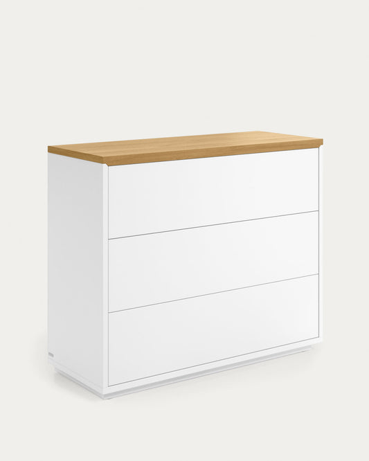 Cassettiera Abilen 3 cassetti impiallacciato rovere e laccato bianco 90 x 75 cm