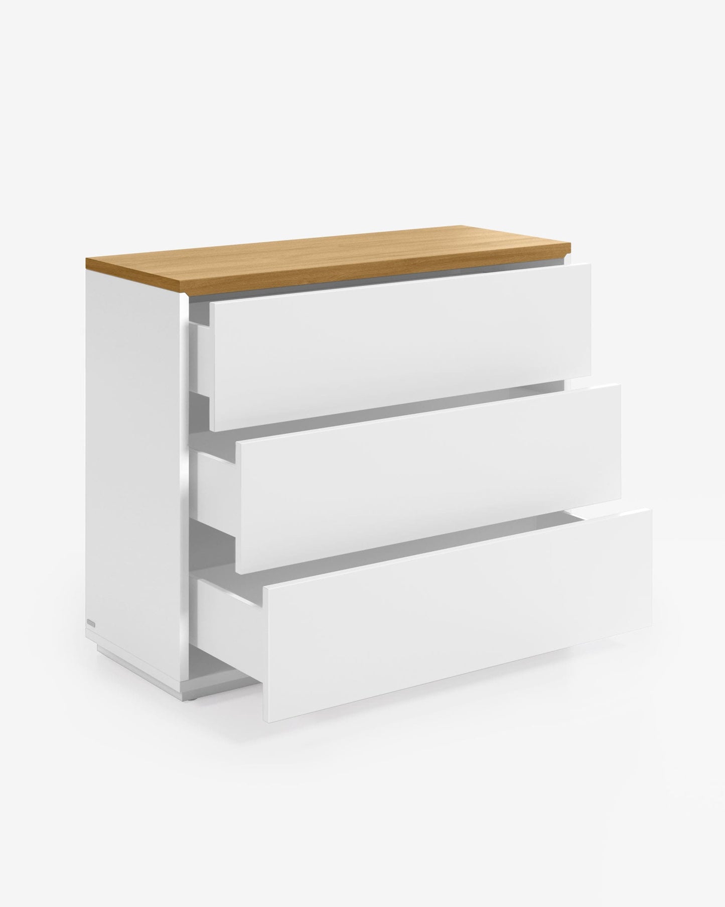 Cassettiera Abilen 3 cassetti impiallacciato rovere e laccato bianco 90 x 75 cm
