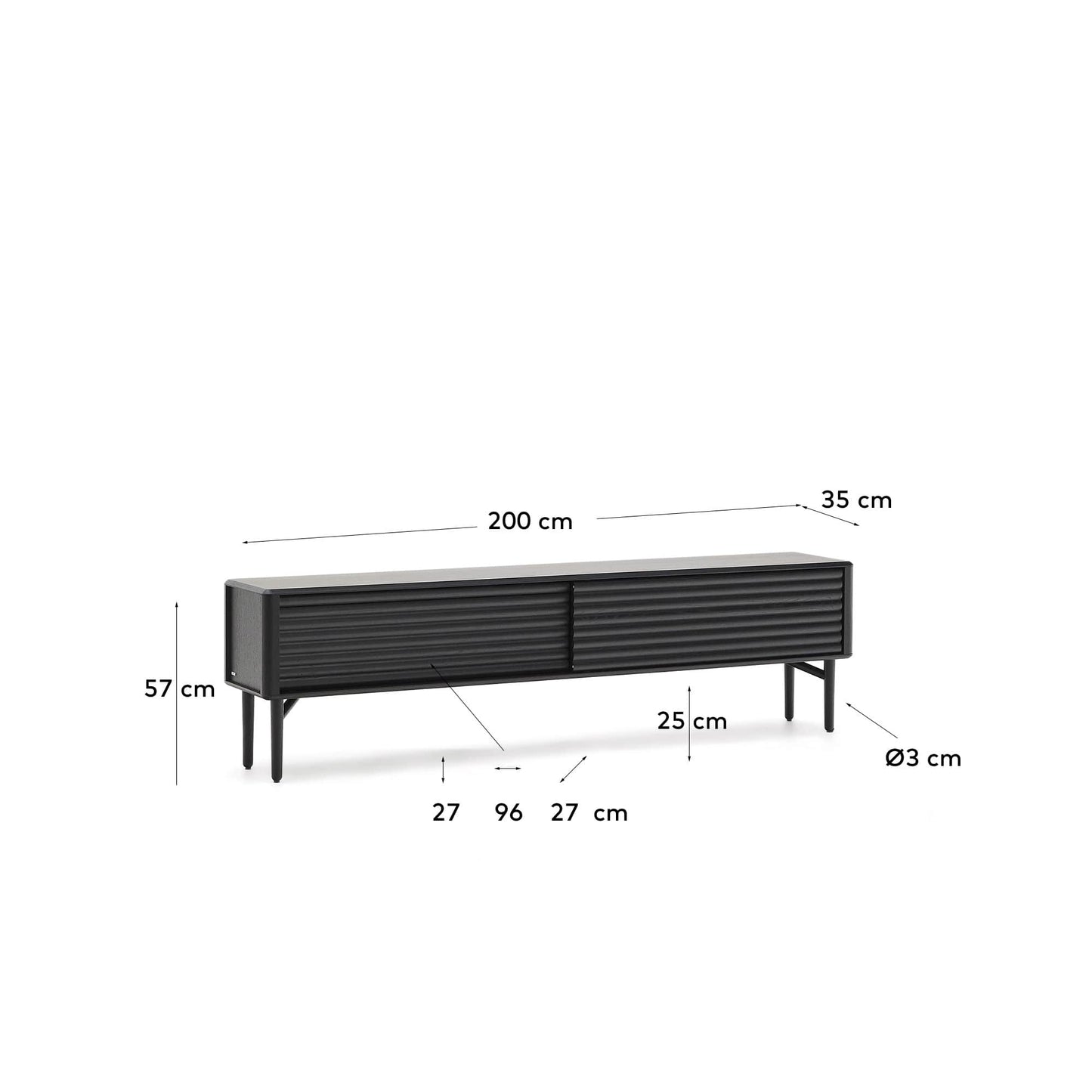 Mobile TV Lenon 2 sportelli in legno massello e impiallacciatura di rovere nero 200x55 cm