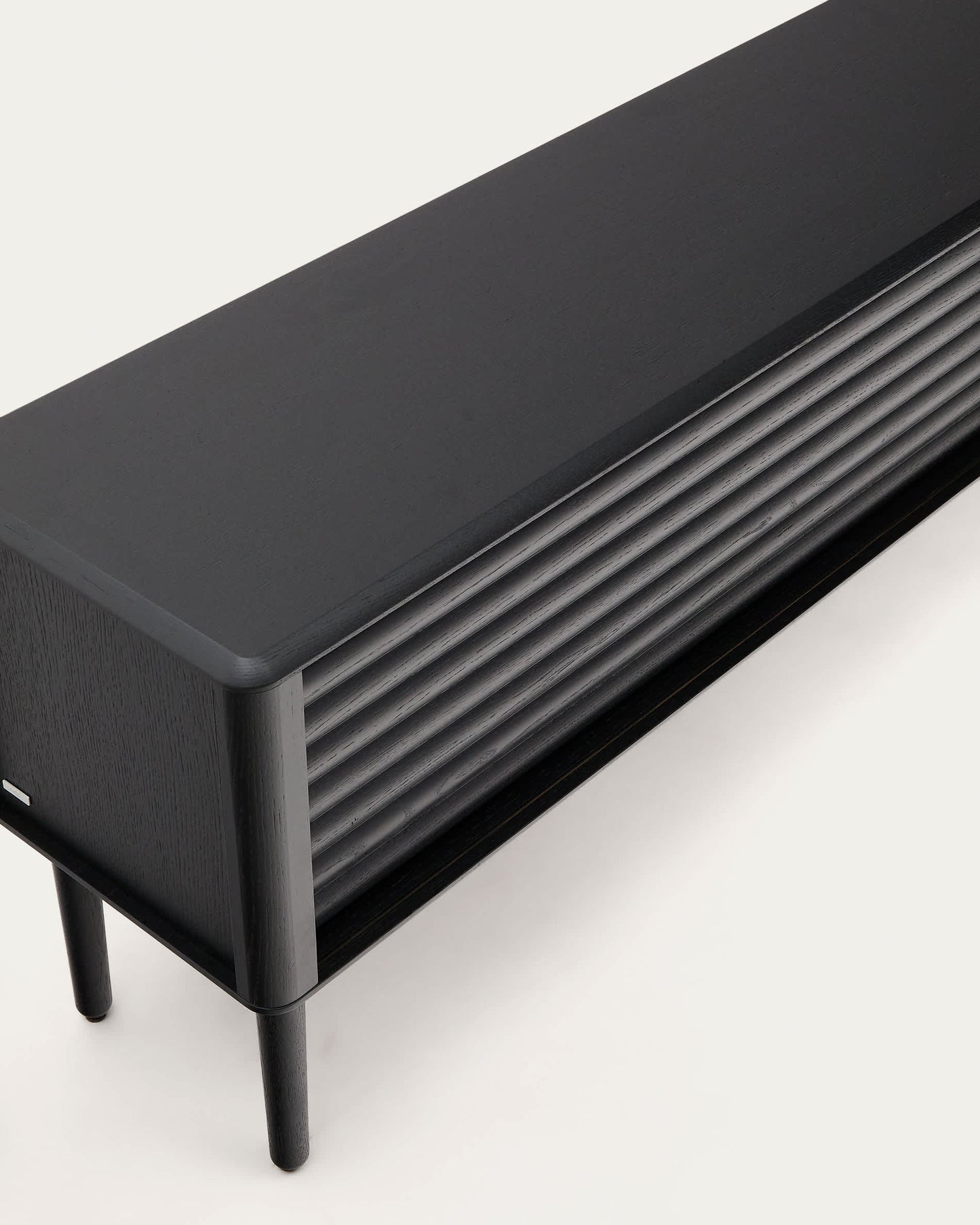 Mobile TV Lenon 2 sportelli in legno massello e impiallacciatura di rovere nero 200x55 cm