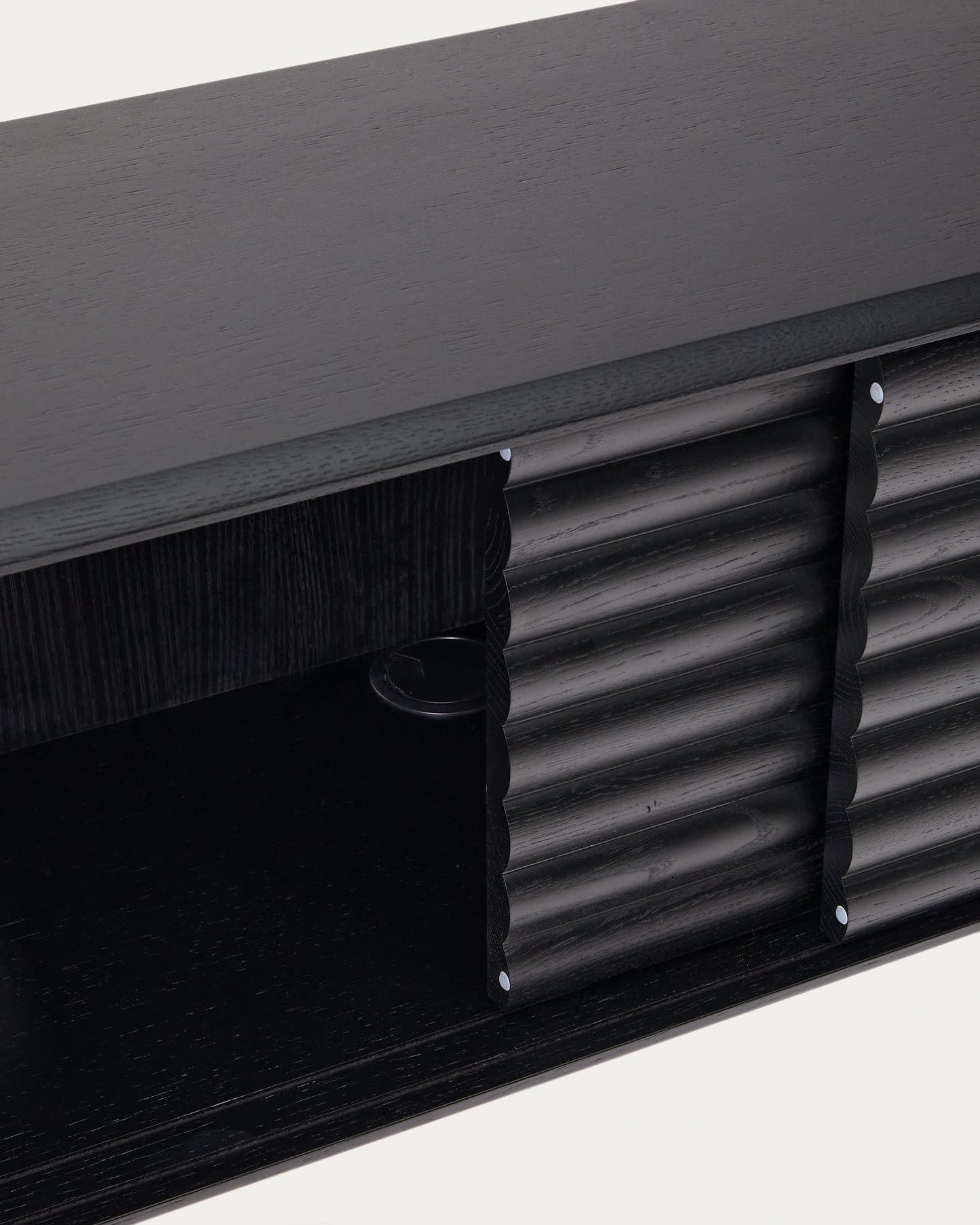 Mobile TV Lenon 2 sportelli in legno massello e impiallacciatura di rovere nero 200x55 cm