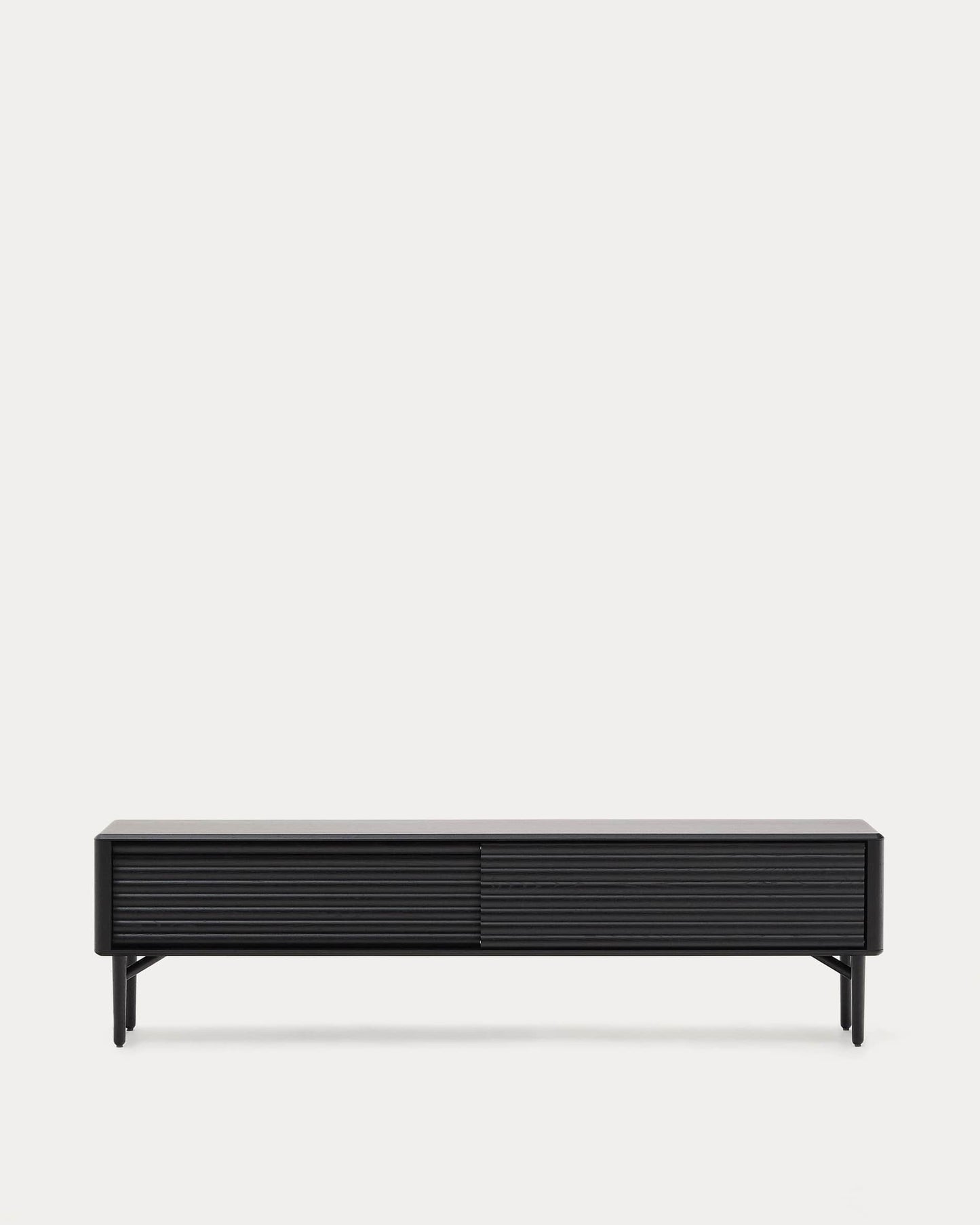 Mobile TV Lenon 2 sportelli in legno massello e impiallacciatura di rovere nero 200x55 cm