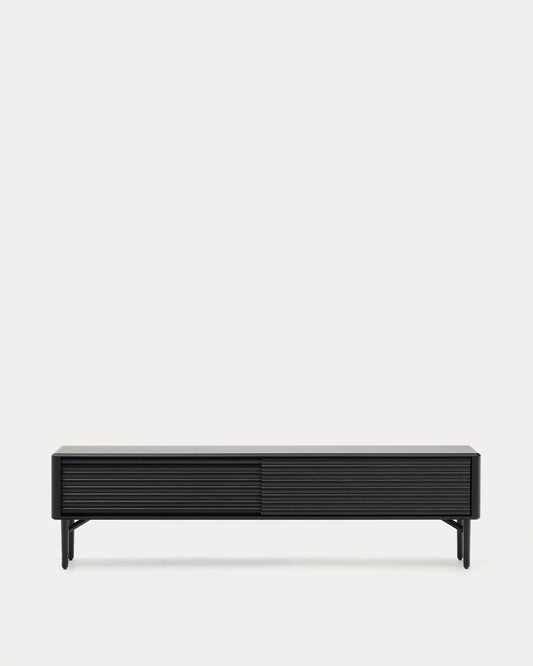 Mobile TV Lenon 2 sportelli in legno massello e impiallacciatura di rovere nero 200x55 cm
