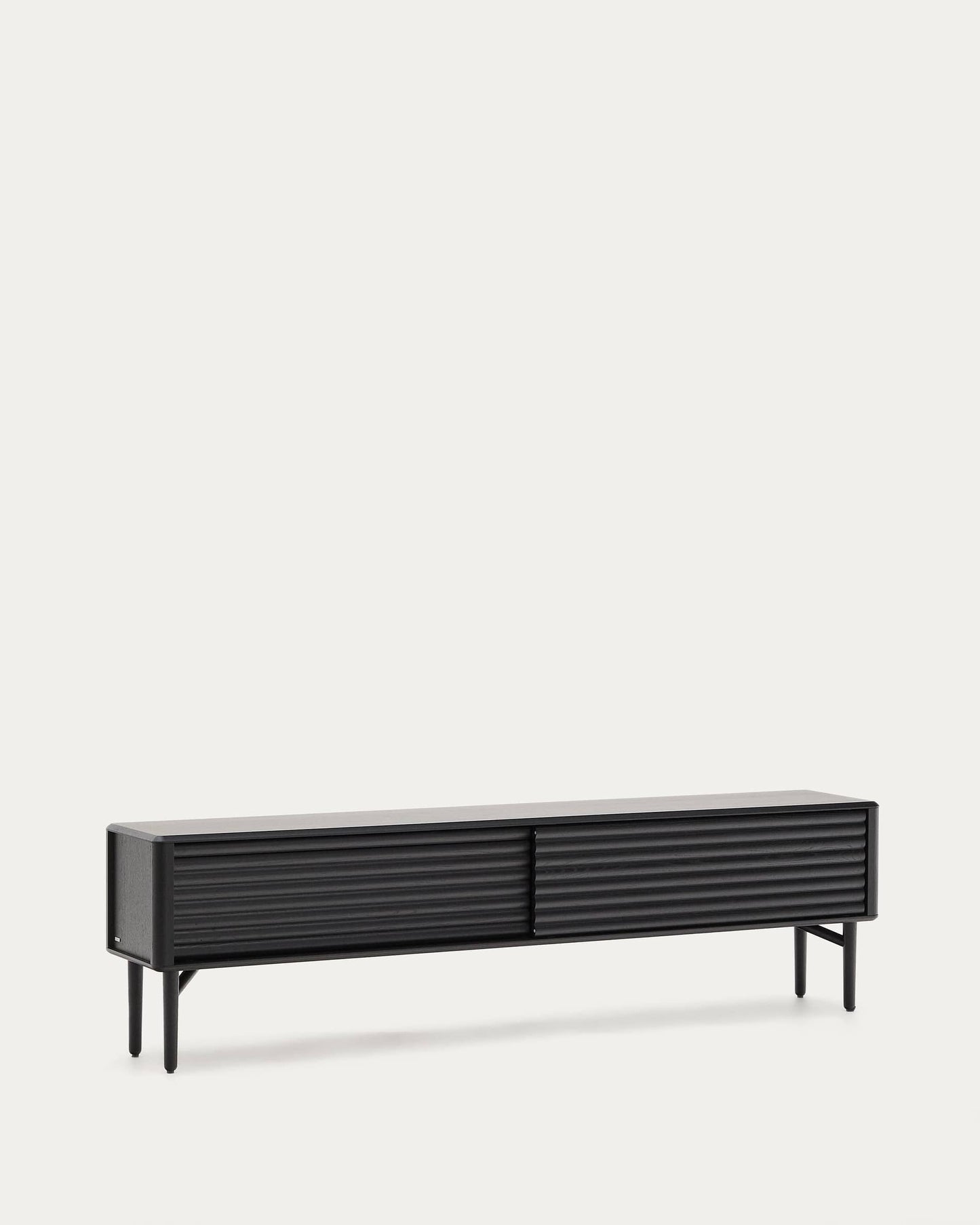 Mobile TV Lenon 2 sportelli in legno massello e impiallacciatura di rovere nero 200x55 cm