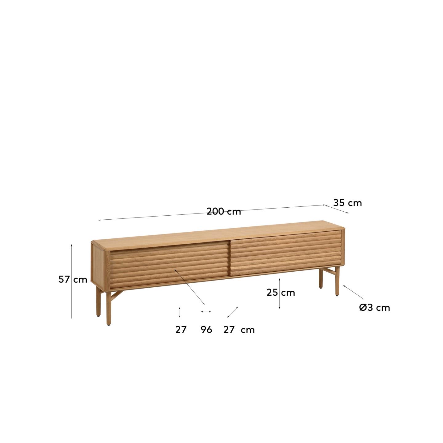 Mobile TV Lenon 2 ante in massello e impiallacciato rovere 200 x 57 cm