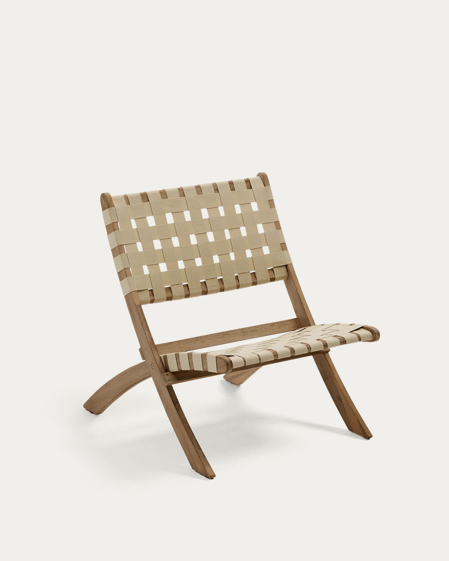 Sedia pieghevole Chabeli in legno massello di acacia e corda crema