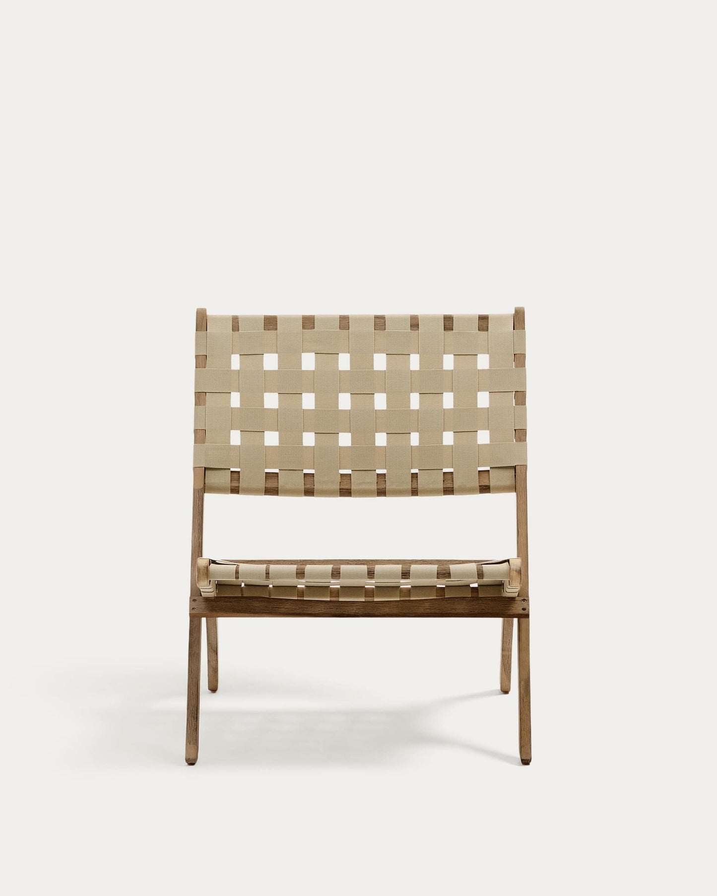 Sedia pieghevole Chabeli in legno massello di acacia e corda crema