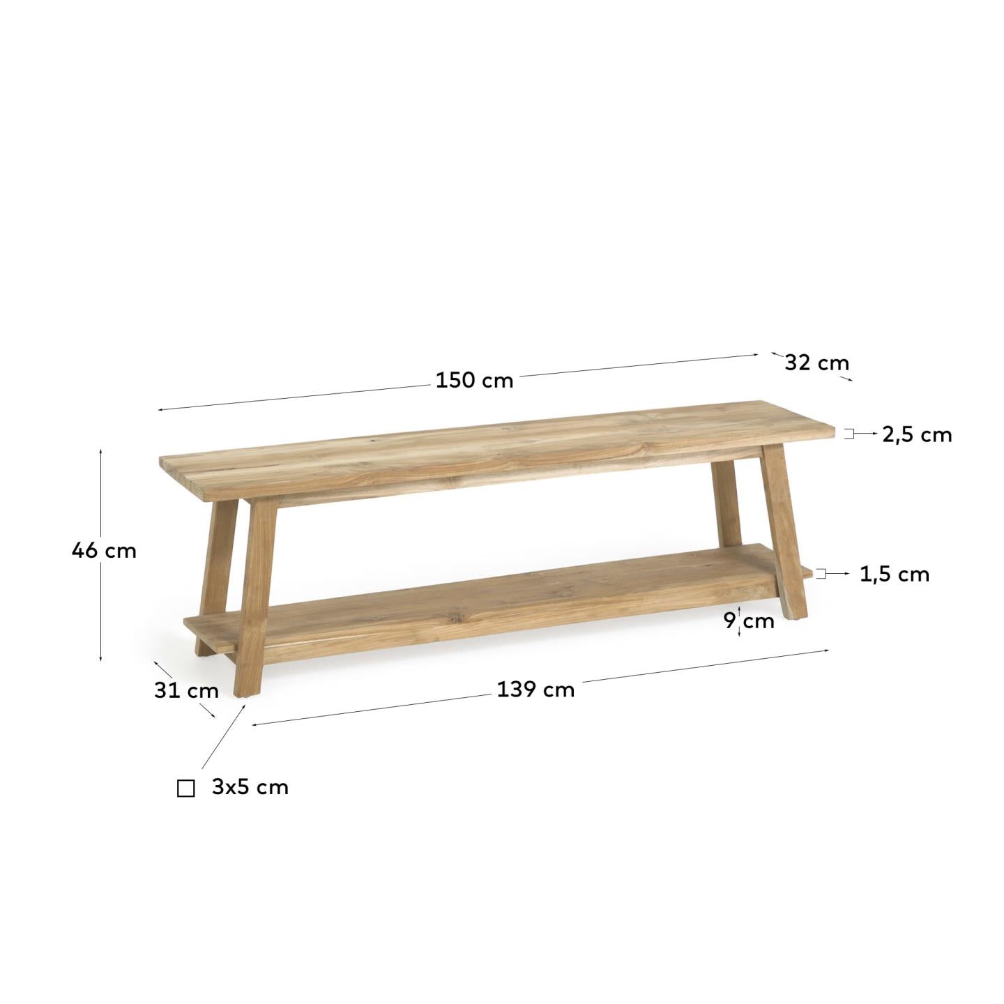 Panca Safara in legno massello di teak riciclato 150 cm