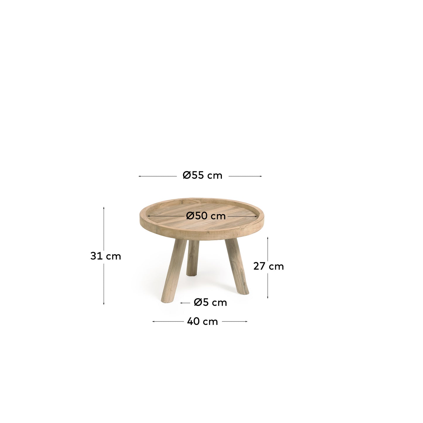 Tavolino Glenda in legno massello di teak Ø 55 cm